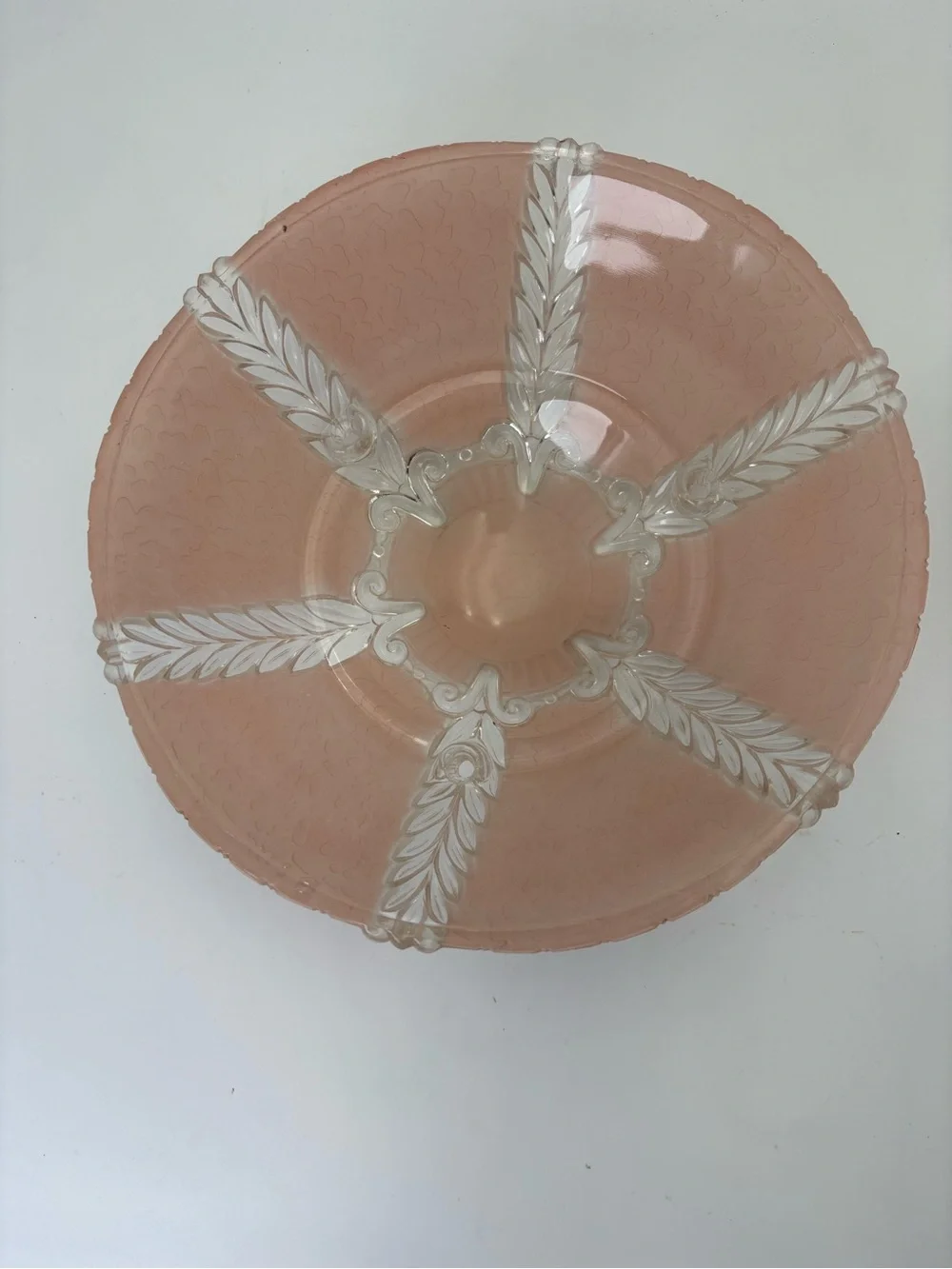 Vintage Art Nouveau Pink Art Glass Light Fixture with White Relief Accents - Picture 3 of 11